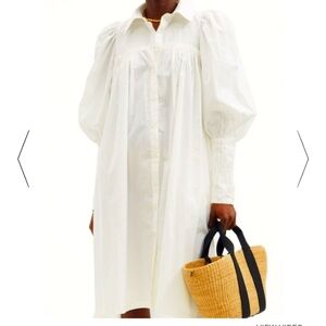 NWT Thierry Colson wendy gathered cotton poplin shirt dress